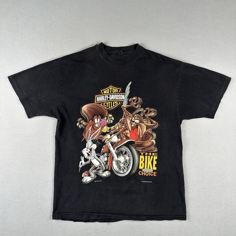 Vtg 90s Harley Davidson Looney Tunes Shirt Men's Medium Black 1993 Biker
